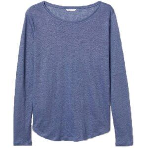 H&M Blue Linen Long Sleeve Tee Lightweight Scoop Neck